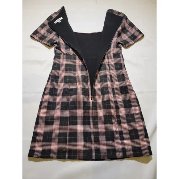 Plaid 90s Grunge Short Dress Womens Small Square Neck By Wild Honey Clueless - Picture 5 of 12